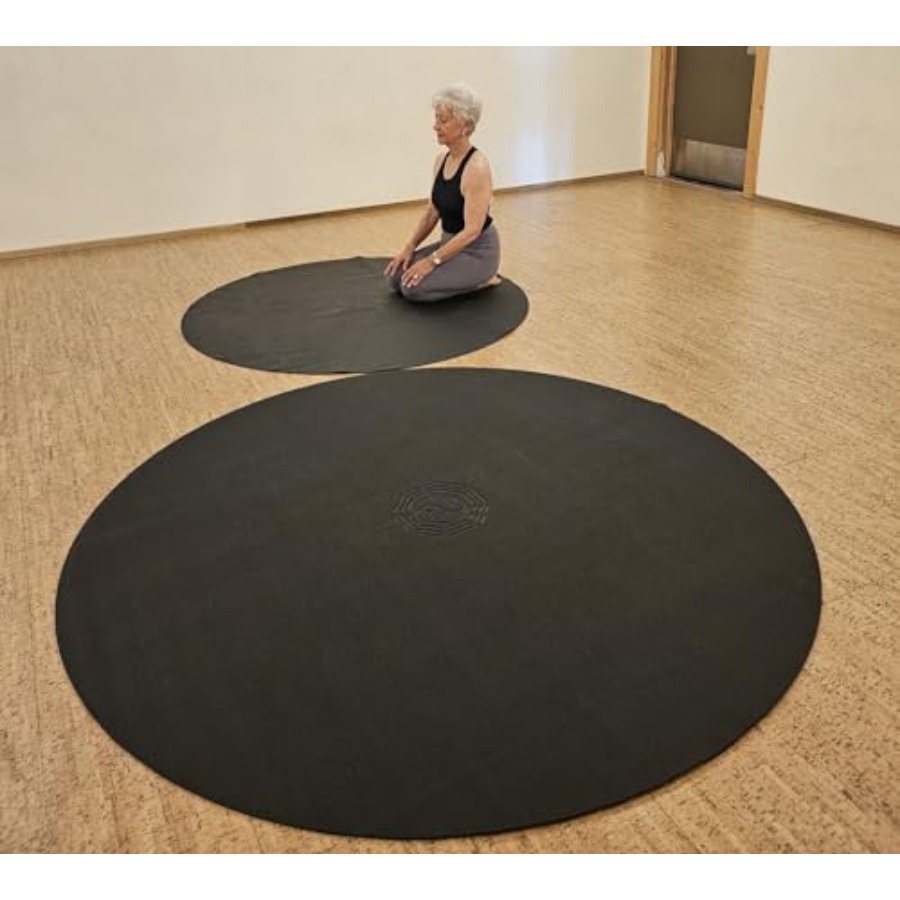 Pilates Yin Yoga - 72 6フィートの大型円形ヨガマット、瞑想、ピラティス、太極拳陰陽用、PVC製、黒、滑り止め表面