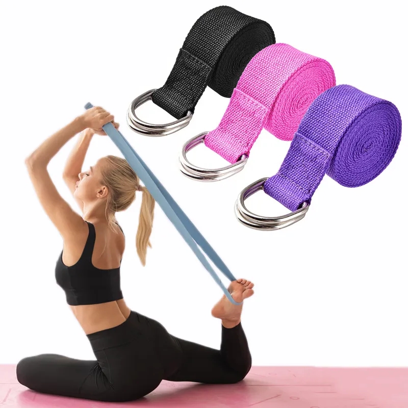 Pilates Yoga Ring Exercises - 183*3.8 センチメートルヨガストラップ綿エクササイズヨガベルト調節可能な織ストレッチ D リングバックルフィットネスストレッチバンドピラティスロープ