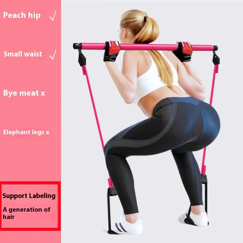 Pilates Yoga Ring Exercises - ピラティススティック - 自宅トレーニング、ヨガ、ストレッチ、引き締め用の調整可能なフィットネスバー - エラスティックバンド付きの携帯用エクササイズロッド