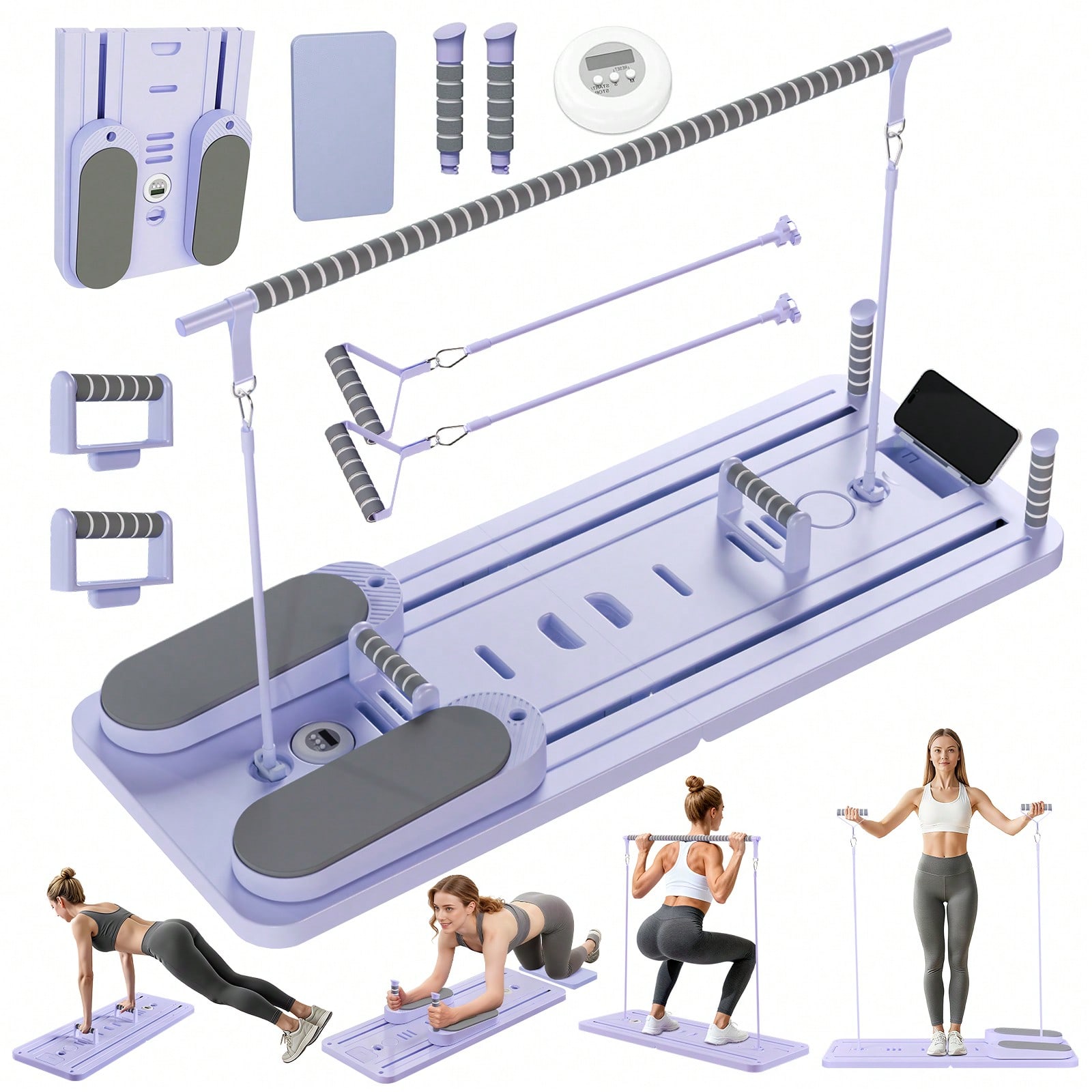 バー付きピラティスリフォーマー、スマホホルダー付きピラティス - Pilates & Yoga Unleashed Studio Tuckahoe のレビューと価格