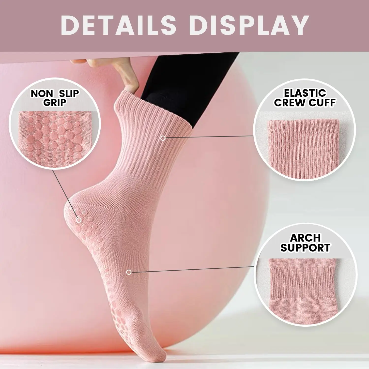 女性用ヨガソックス4足、ソリッドカラーのミッドソール滑り止め - Pilates & Yoga Unleashed Studio Tuckahoe のレビューと価格